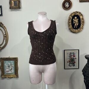Vintage Y2k MOON Brown Sequin Knit Tank Top